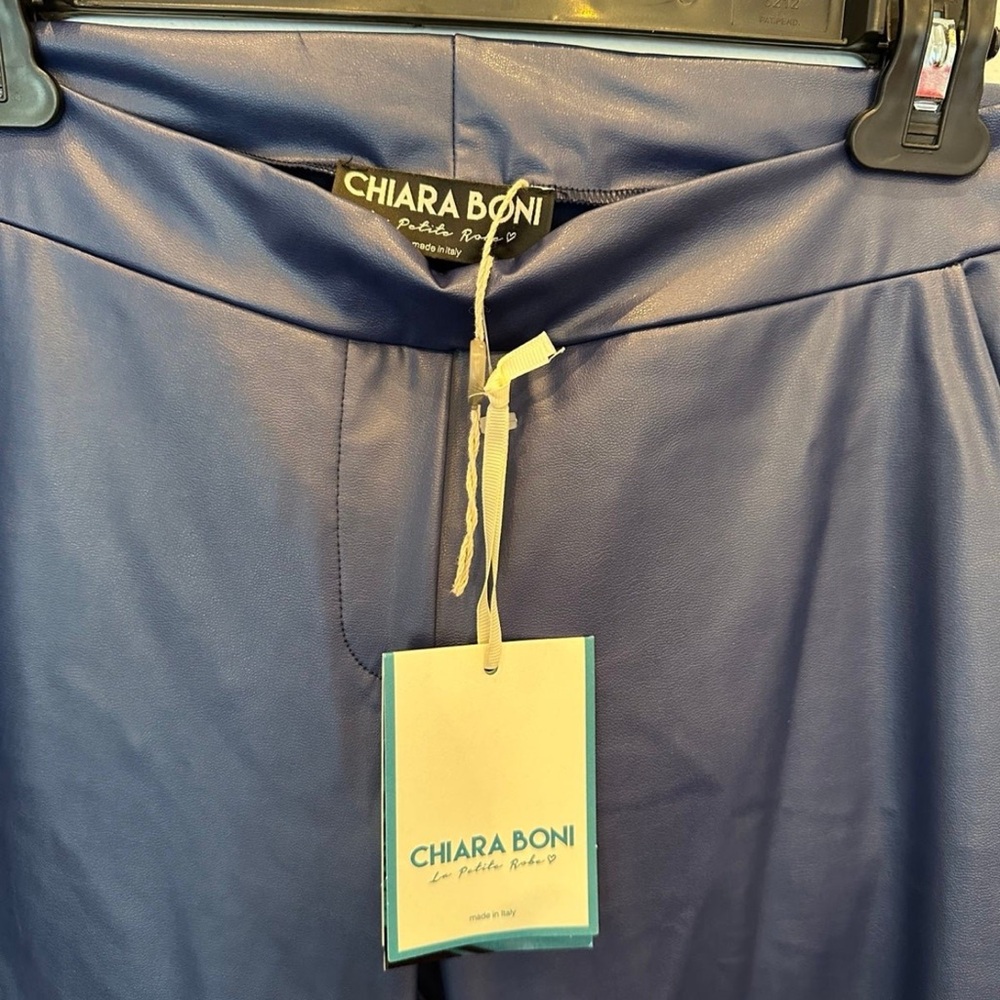 Chiara Boni La Petite Robe Faux Leather Blue Navy pants women's size 6 BNWT - Picture 2 of 8